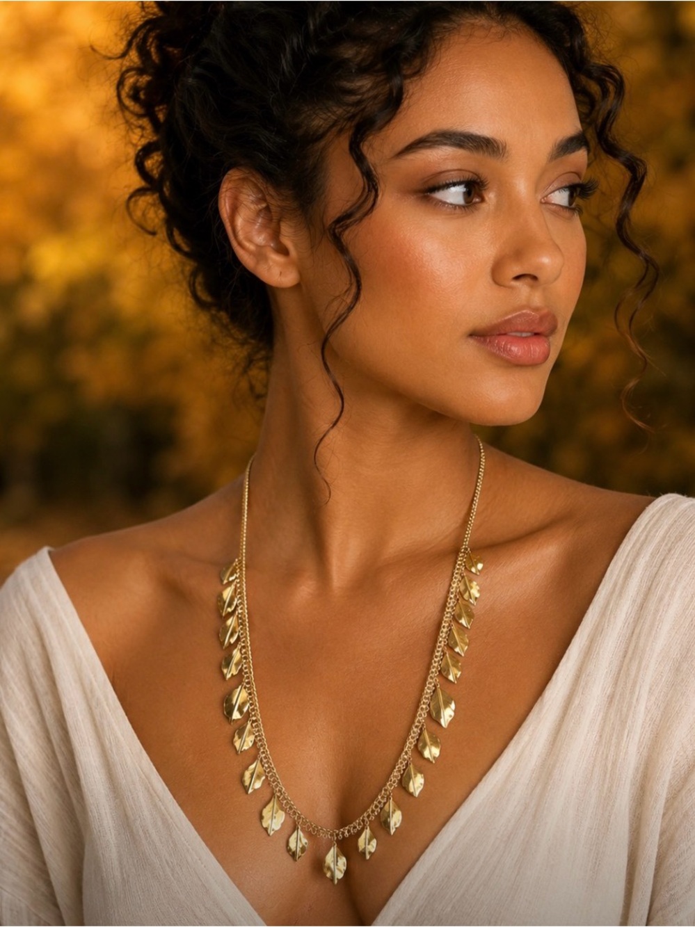 TRIFARI Vintage Gold-tone Leaf Charm Necklace